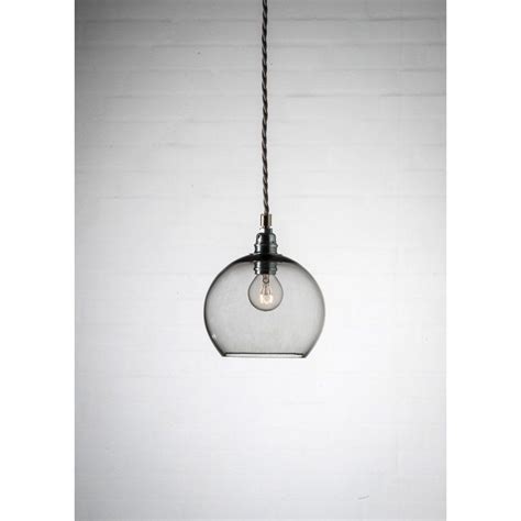 Smokey Grey Blown Glass Ceiling Pendant With Silver Braided Cable Grey
