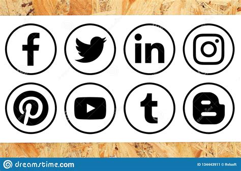 Collection Of Popular Black Circle Social Media Icons With Rim