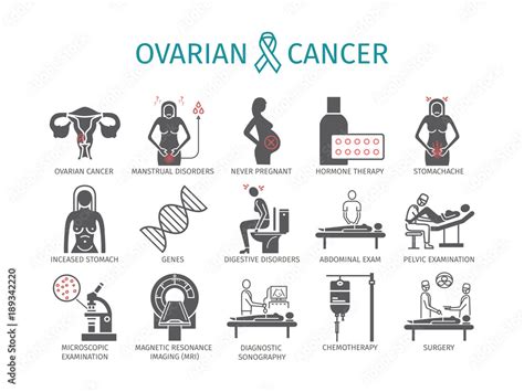 Ovarian Cancer Symptoms Causes Treatment Flat Icons Set Vector Signs Stock Vector Adobe