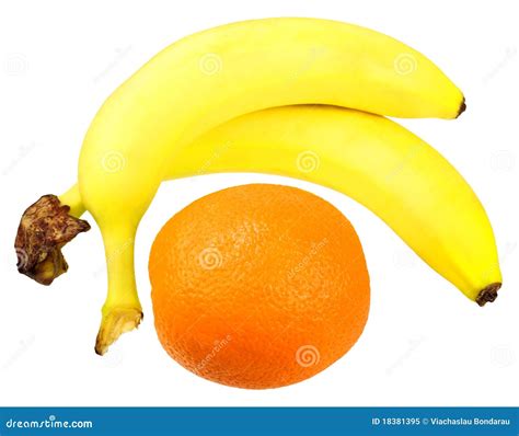 Two Bananas And Orange Stock Image Image Of Bananas 18381395