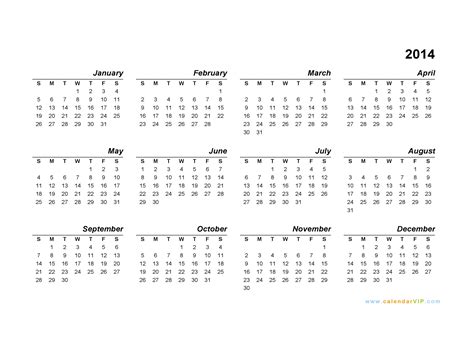 2014 Yearly Calendar Calendar 2014 2015 Printable One