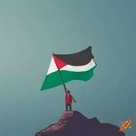 Man Waving Palestine Flag On A Mountain On Craiyon