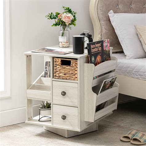 Rotating End Table Modern Farmhouse End Table With Magazine Rack And