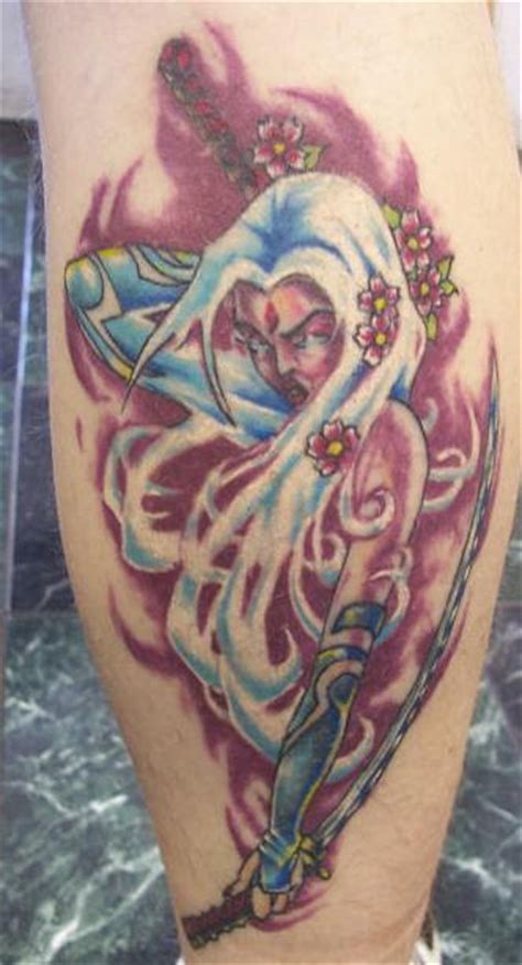 Warrior Tattoo Of Girl With Long White Hair In Flowers Tattooimagesbiz