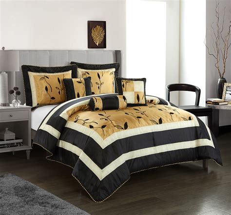 Lanco Arielle Leaves 6 Piece Comforter Bedding Set Blackgold Bed