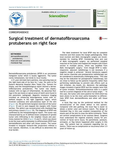 Surgical Treatment Of Dermatofibrosarcoma Protubera 2017 Journal Of
