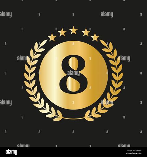 8th Years Anniversary Celebration Icon Vector Logo Design Template With Golden Concept Stock