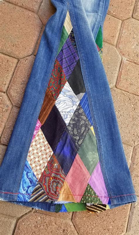 Upcycled Diamond Patchwork Bell Bottom Women S Jeans Jeans Refashion