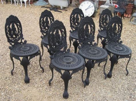 Set Of 7 Vintage Reclaimed Cast Iron Garden Chairs