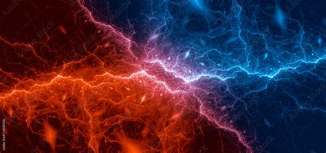 Blue And Red Lightning Abstract Plasma Background Fire And Ice