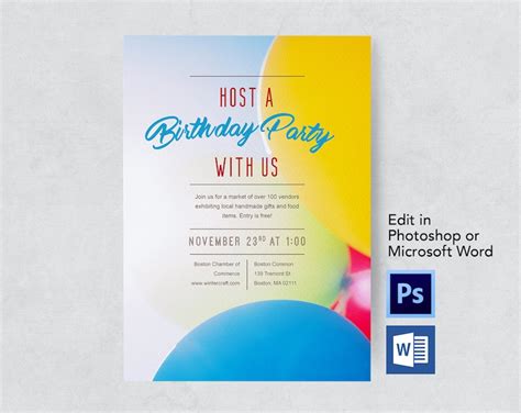 Diy Printable Balloon Pop Up Party Flyer Template Download Now Etsy