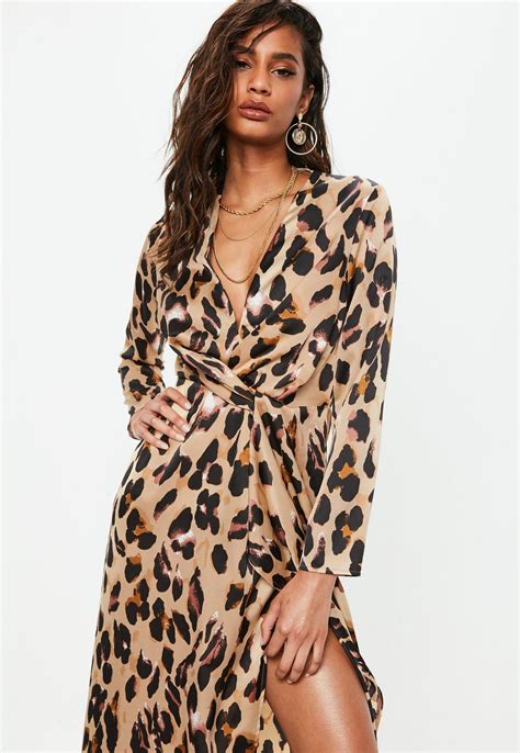 Gold Leopard Print Wrap Front Maxi Dress Missguided
