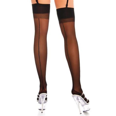 Sexy Hosiery Black White Brown Seamed Back Sheer Thigh High Sexy