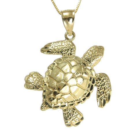14k Solid Yellow Gold Hawaiian Sea Ocean Turtle Honu Pendant Extra Shi Arthurs Jewelry