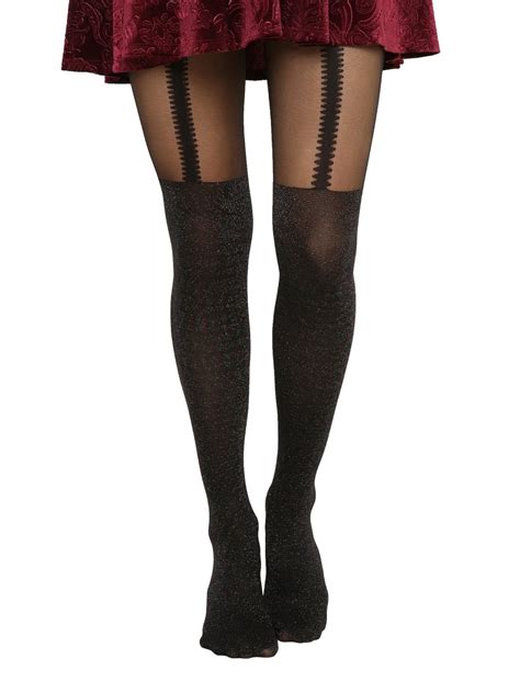 Glitter Scalloped Faux Thigh High Tights Hot Topic