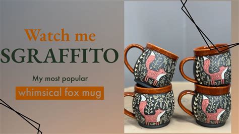 Satisfying Sgraffito Fox Design Pottery Mug Sgraffito Pottery