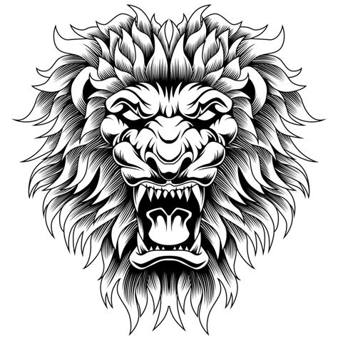 Angry Lion Head Vector Tattoo Style In Black And White 7717758 Vector