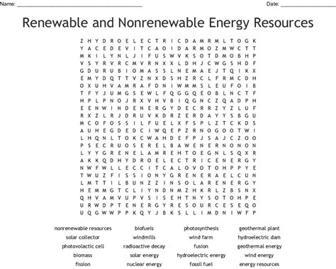 Renewable And Nonrenewable Energy Resources Word Search Word Search
