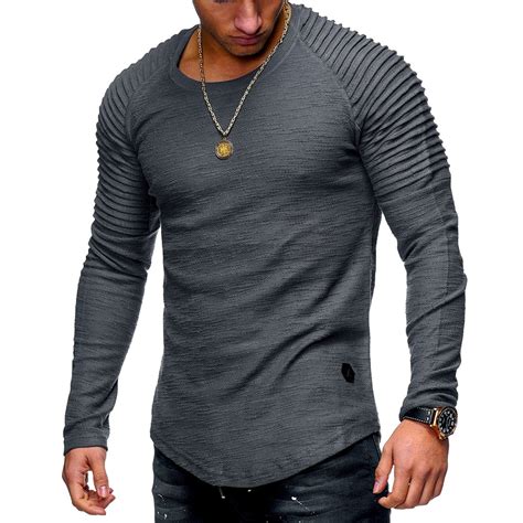 Men S Long Sleeve Muscle Slim T Shirt Solid Color Fit Fitness Tops