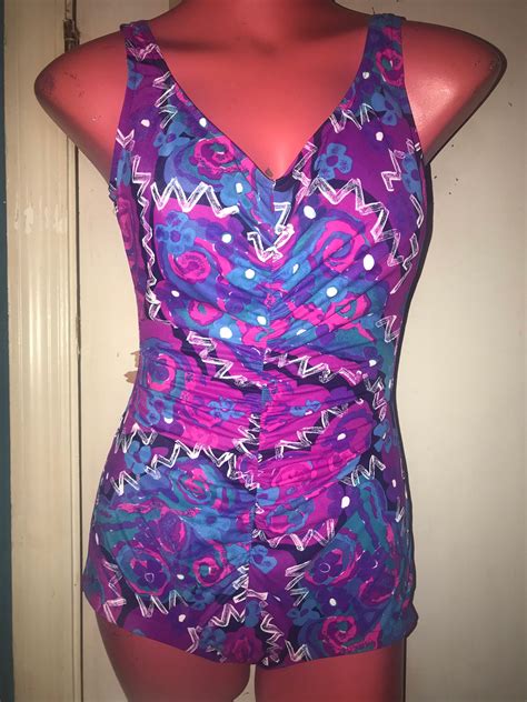 Vintage 1980s Swimsuit Vintage Ruched Colorful Abstract Etsy