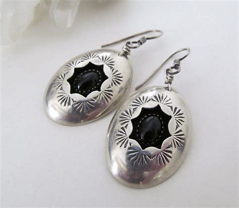 Native American Sterling Silver Earrings Silver Concho