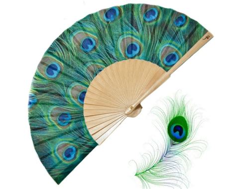 Peacocking Blue Green Peacock Feathers Print Hand Fan Unique Etsy Uk