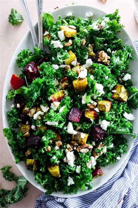 Roasted Beet Kale Salad With Goat Cheese And Walnuts Tipps In The Kitch