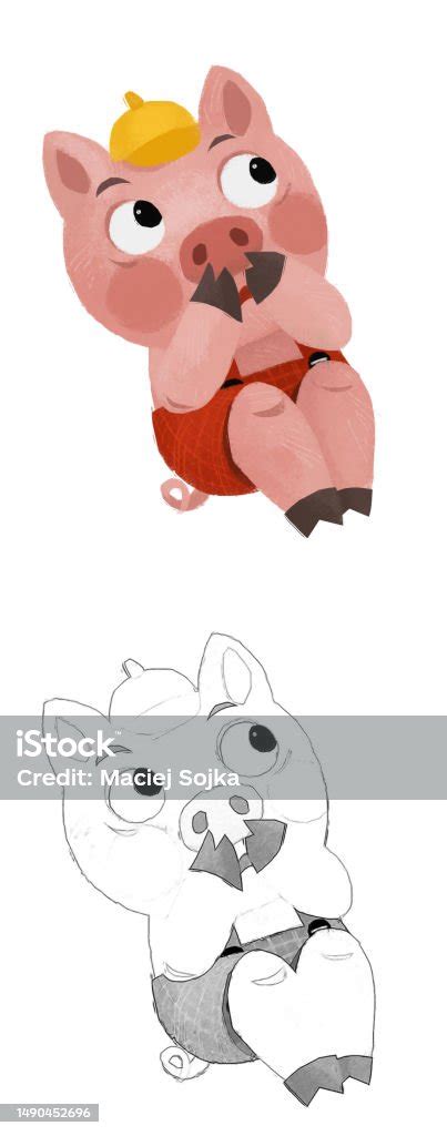 Adegan Kartun Dengan Peternak Babi Lucu Peternak Ilustrasi Terisolasi