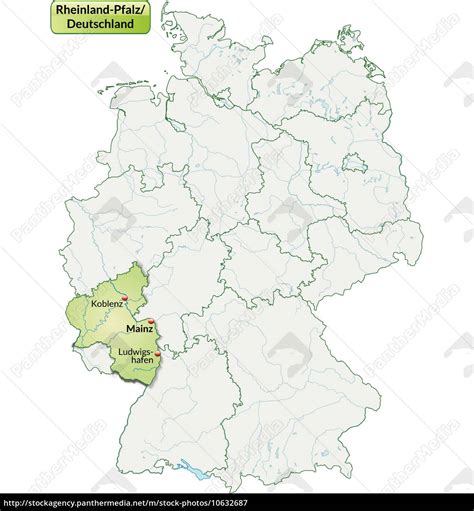 Karte Von Rheinland Pfalz Mit Hauptstädten In Stockfoto 10632687