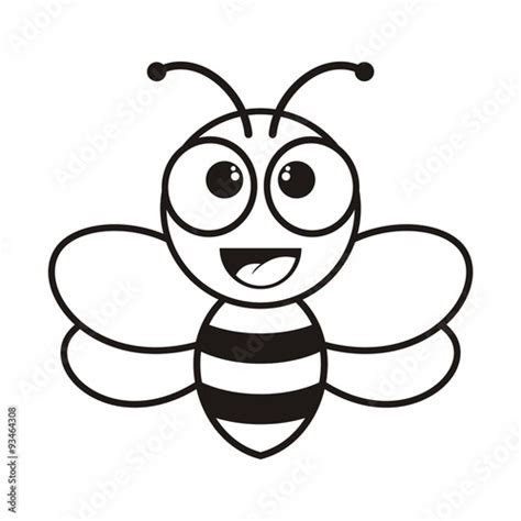 Outlined Cute Cartoon Bee Vector Illustration Simple Cartoon Bee