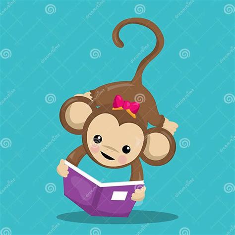 School Monkey Girl Reading 05 Stock Vector Illustration Of Girl