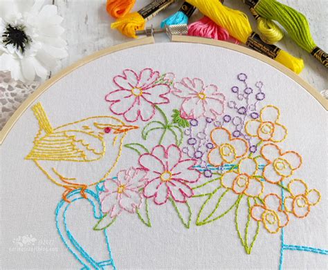 Wren Teacup Bouquet Hand Embroidery Pattern Digital File Pdf Etsy