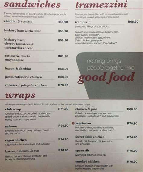 Menu Au Foodchain Restaurant Pretoria Menlyn Park