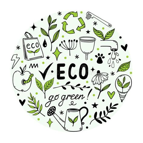 Eco Doodles Vector Set Symbols Of Environmental Care Recycling