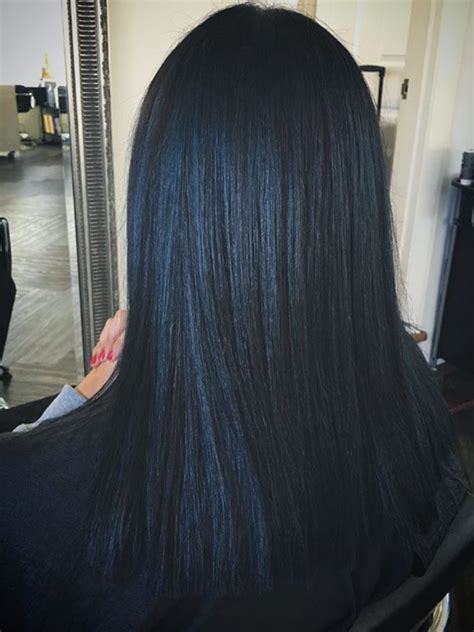 Straight Black Hair With Subtle Blue Highlights Midnight Blue Hair