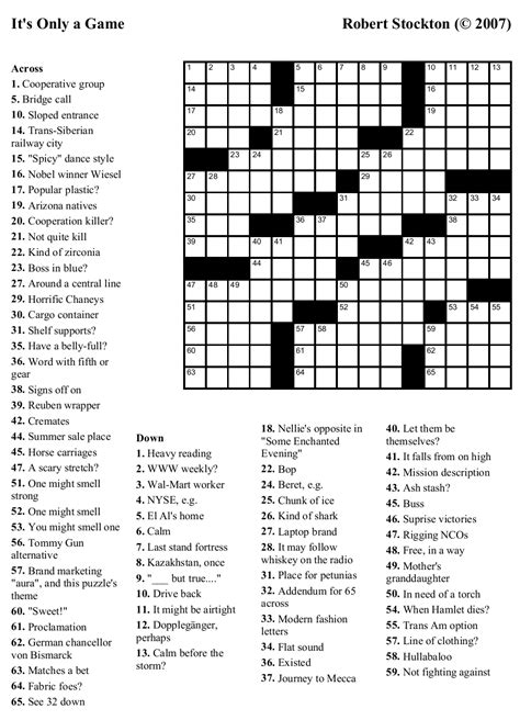 Printable Crosswords With Answer Sheet