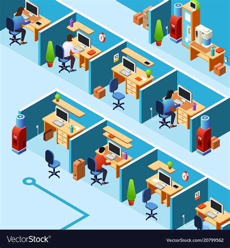 Isometric Cubicle Office Plan Coworking Royalty Free Vector