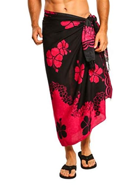 buy 1 world sarongs sarong for men hibiscus flower cover up sarong in fuchsia and black online