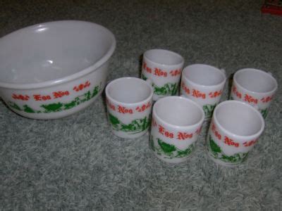 Hazel Atlas Tom Jerry Milk Glass Punch Egg Nog Bowl Mugs Cups