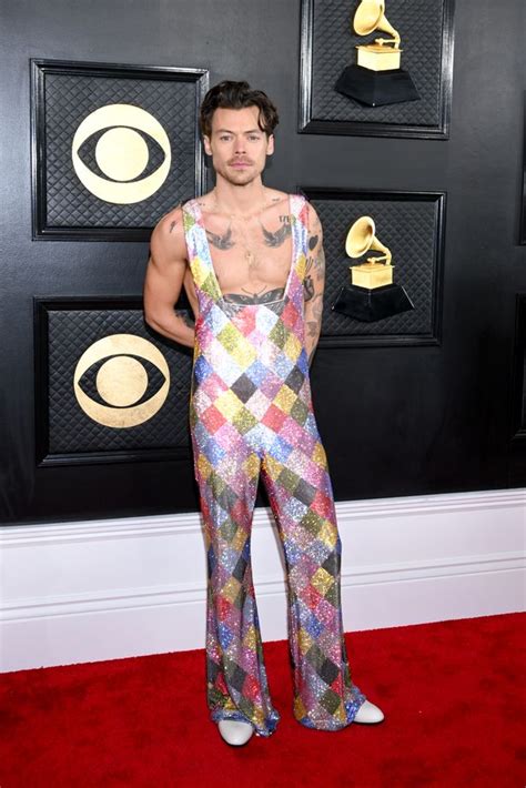 Harry Styles Wows Fans In Bare Chested Swarovski Jumpsuit At Grammys