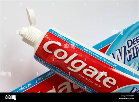 Tube Of Colgate Deep Whitening Fluoride Toothpaste With Lid Up Set