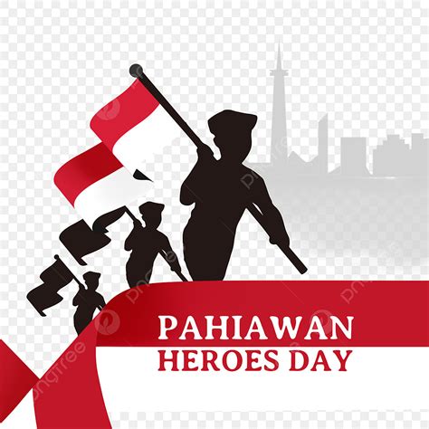 Holding Flag Silhouette Vector Png Pahlawan Heroes Day Holding Flag