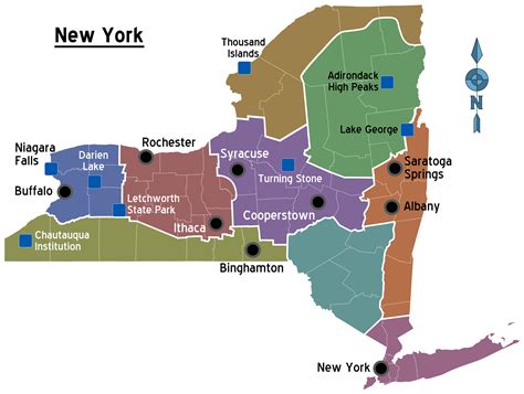 Landkarte New York Übersichtskarteregionen Karten