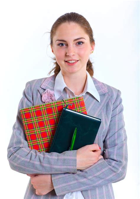 University Girl Holding Books Stock Photo Image Of Attractive Human
