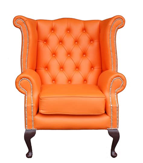 Shelly Mandarin Leather Chesterfield Queen Anne High Back Wing Chair Uk