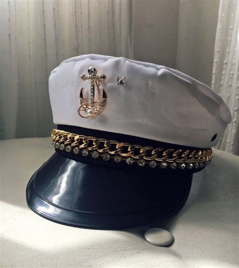 Military Navy Sailor Captain Hat With Super Cute Tuck Rhinestone Bling