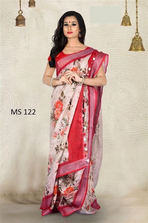 Linen Floral Pattern Digital Print Saree Length 63 M At Rs 2499 In