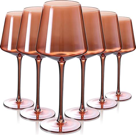Physkoa Brown Amber Wine Glasses Set Of 6 14oz Colored Wine Glasses With Tall Long