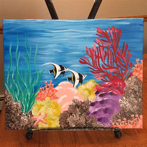 Ocean Floor Coral Reefs And Fish Acrylic Painting So
