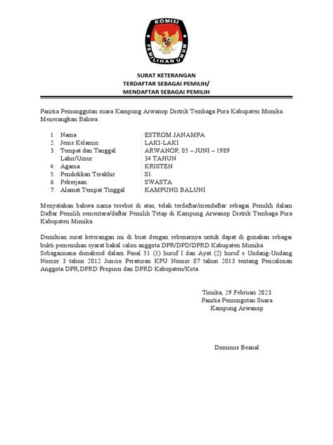 Surat Keterangan Kpu Pdf